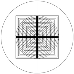 Concentric Circle and Square with scale, 16 mm 320 div at XY: R1820 Concentric Circle (1 mmø ~ 16 mmø)、Concentric Square (1 sq. ~ 16 sq.): Drawing