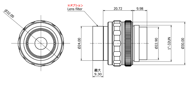 SWIR用固定焦点レンズOK007-Lep：外形図