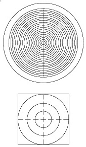同心円レチクル：R1610　Bタイプ（点線クロスと円は交差している）図面