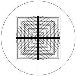 同心円同心角目盛付(16mm/320等分XY)：R1820　同心円(1mmφ～16mmφ)、同心角(1角～16角)　図面