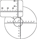 Cross Line with horizontal and vertical scale: R1340 (10/100) XY On scale line, X left end 0, Y top 0. : Drawing