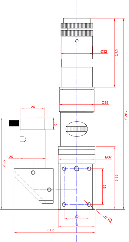 マイクロスコープユニットSPA-Z(ズーム機能付き)：外観図